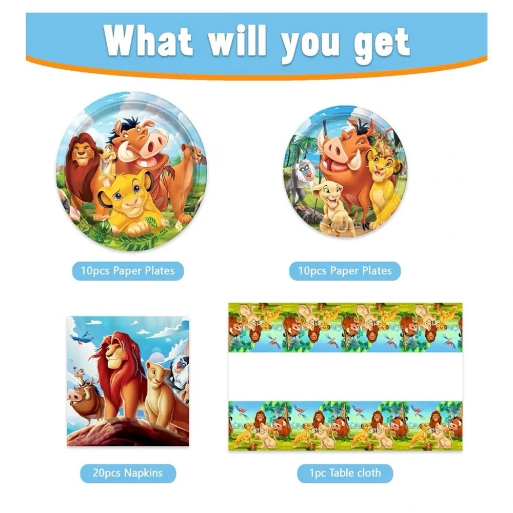 Lion-Kings Birthday Decorations Include 20 Plates, 20 Napkins and 1 Tablecover